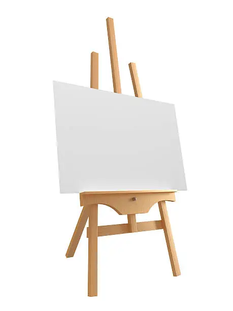 Photo of Blank canvas on large wooden easel