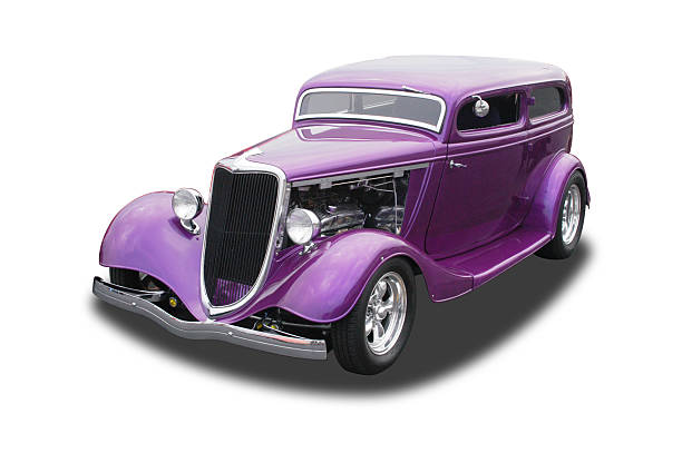 Auto Car - 1934 Ford Hot Rod Purple "Purple Ford Hot Rod with chopped top. 1934 Ford. Clipping paths included for car, for window transparency, and for shadow.See more of my" 1934 stock pictures, royalty-free photos & images
