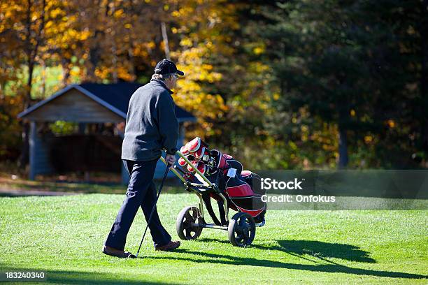 Senior Golf Player En Acción En Otoño Foto de stock y más banco de imágenes de 55-59 años - 55-59 años, 60-64 años, Actividad