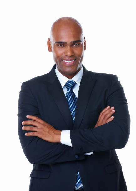 istock An African American business man with hands folded against white 183240621