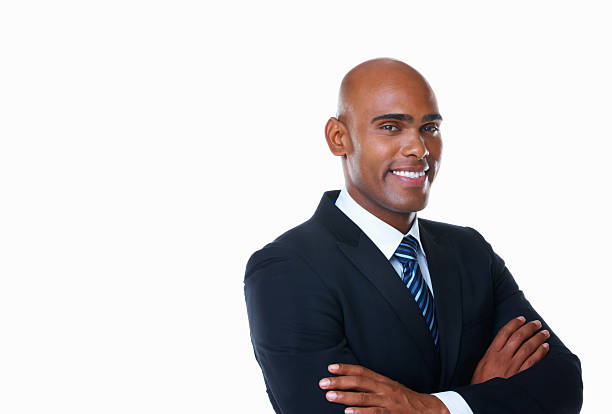 istock Happy middle aged business man with hands folded against white 183240623