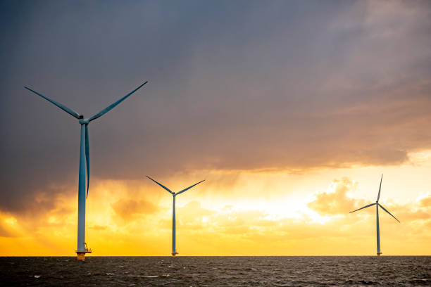 istock Wind turbines in an offshore wind park producing electricity during sunset 1832406728