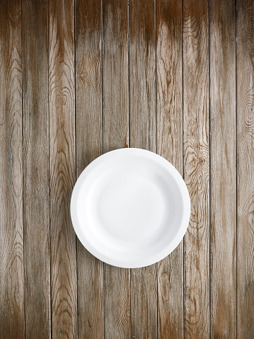 Empty plate on wood table.