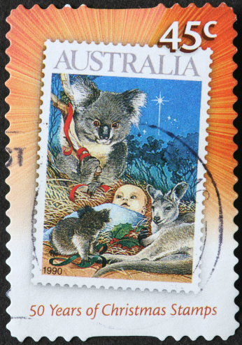 Australian nativity scene on a postage stamp