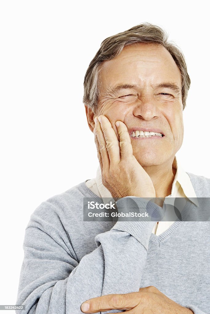 Plano aproximado de um idoso a segurar Dor de Dentes - Royalty-free Dor de Dentes Foto de stock