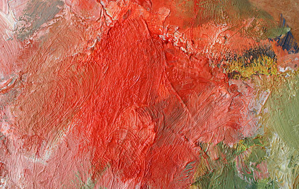 красный мазок кистью макро масляная краска - painterly effect painting classical style abstract стоковые фото и изображения