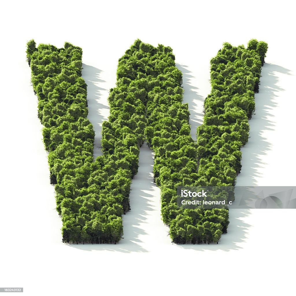 Letter W : Perspective View "Highly detailed tree alphabet on a white background. Morning light with projected shadows, which can be multiplied in an editing software for an easy composite over your own background. Made of approximately 1 000 000 000 polygons, and lit with global radiosity for optimal photo realism.Complete alphabet here:" Climate Change Stock Photo