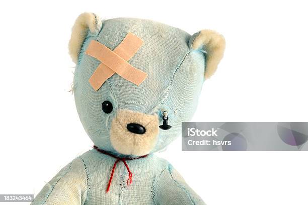 Old Damaged Teddy Bear With Adhesive Bandage Stock Photo - Download Image Now - Teddy Bear, Old, Dirty