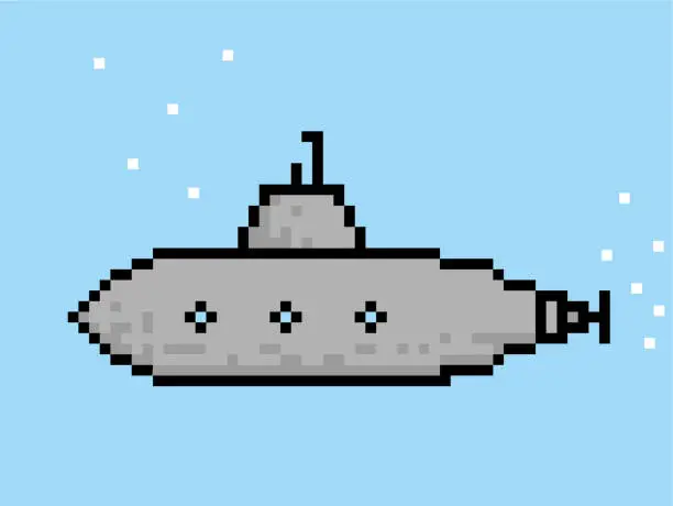 Vector illustration of Pixel cartoon submarine pixel style