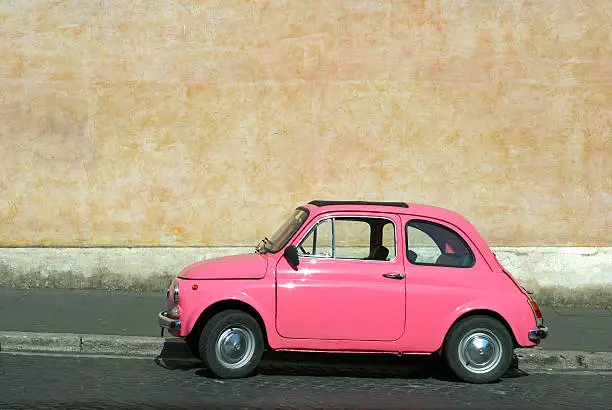 "Pink vintage car parked in Rome, Italy-OTHER cute Italian cars and scooters:"