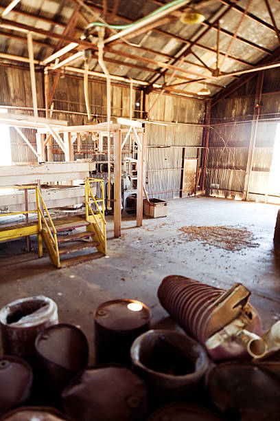 istock Old warehouse and oil drums 183243985