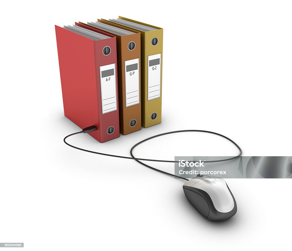 Three ring binders and a corded computer mouse Ring Binders with Computer Mouse. Archives Stock Photo