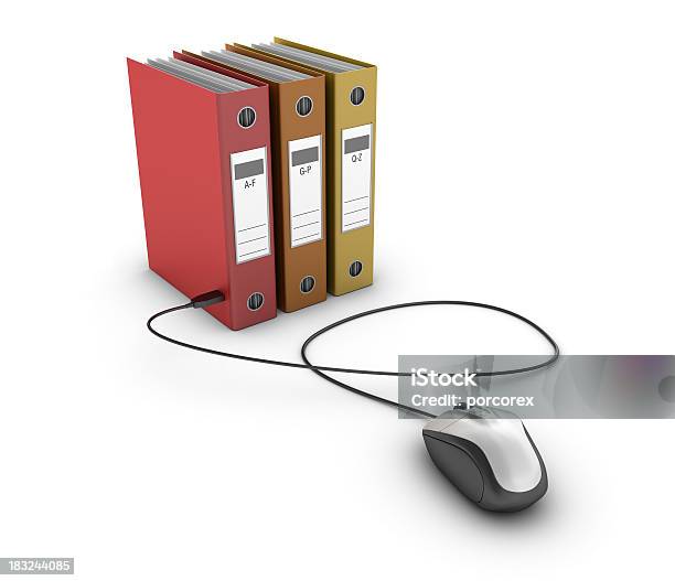 Three Ring Binders And A Corded Computer Mouse Stock Photo - Download Image Now - Archives, Backup, Computer Graphic