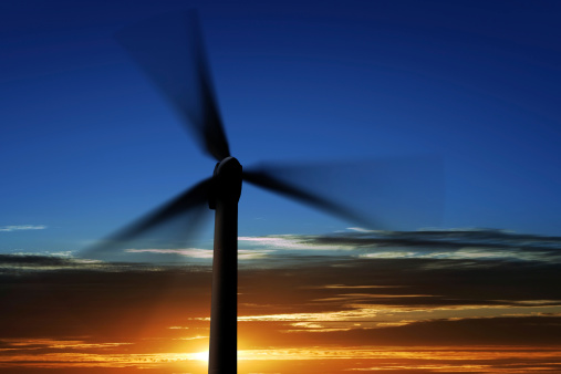 wind turbine in close-up silhouette at sunset (XL)
