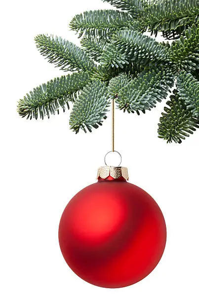 Christmas ball hanging on a fir tree branch. Photography in high resolution. Similar pictures from my portfolio: