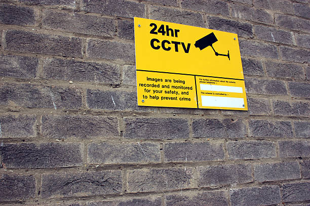 Twenty Four Hour CCTV Sign indicating the property is being watched! surveillance camera sign stock pictures, royalty-free photos & images