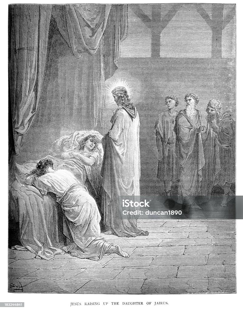 Иисус поднимая вверх, дочери Jairus - Стоковые иллюстрации Иисус Христос роялти-фри