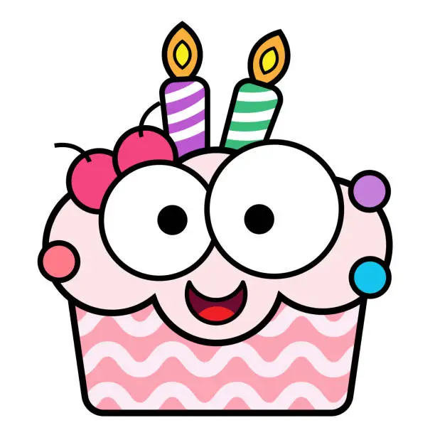 Vector illustration of Birthday cupcake funny cartoon cut out