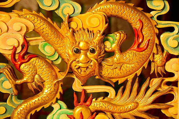 istock Chinese Dragon Wood Relief 183245218
