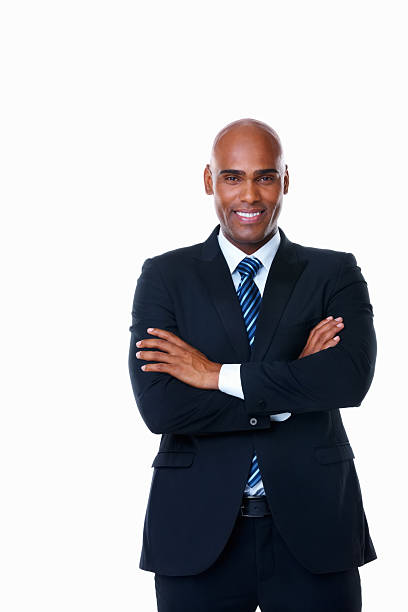 istock An African American business man with hands folded against white 183245244