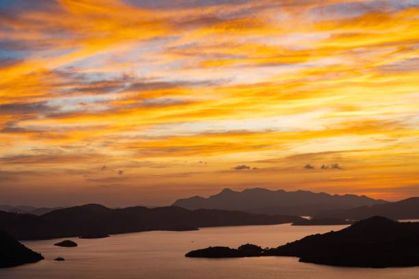 This photo depicts a dramatic sunset from Mount Tapyas, Coron, Philippines