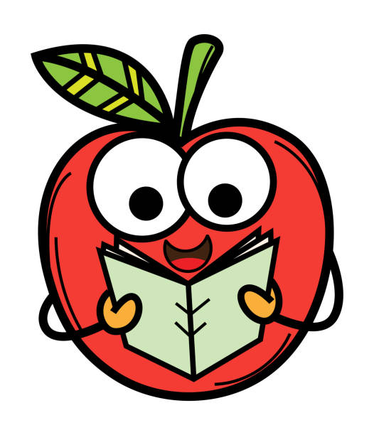 Lustige Apfel-Lesebuch-Karikatur – Vektorgrafik