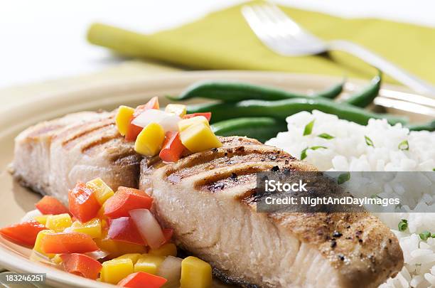 Mahi With Fruit Salsa Stock Photo - Download Image Now - Dolphin Fish, Grilled, Fillet