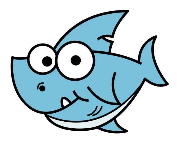 Vector illustration of Funny shark cartoon character on white background