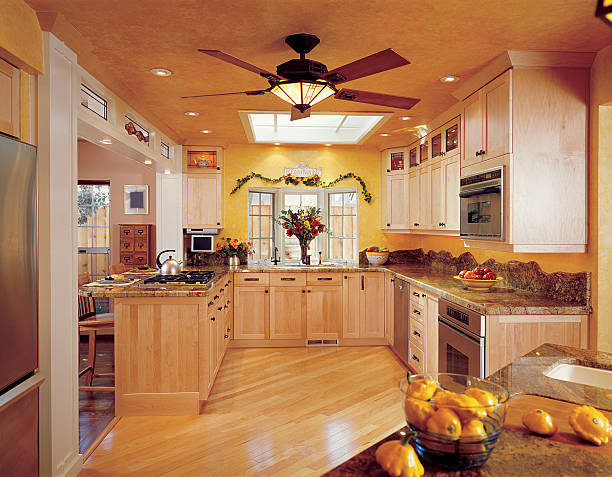 Contemporary Yellow Kitchen stock photo