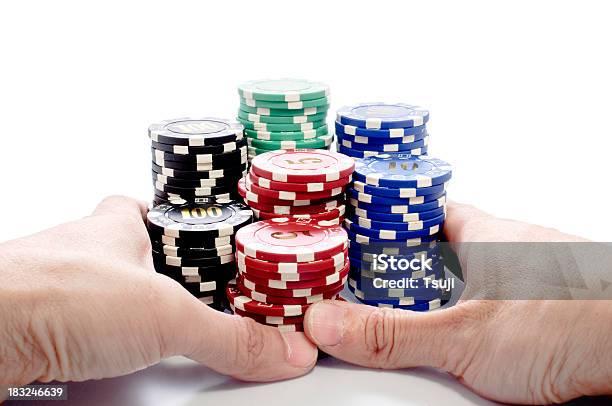 Poker Di Spinta Trucioli - Fotografie stock e altre immagini di Fiche - Fiche, Spingere, Blu