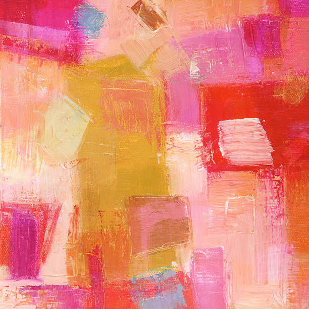 abstrato pintura a óleo com vermelho e rosa - oil painting fine art painting painted image multi layered effect imagens e fotografias de stock