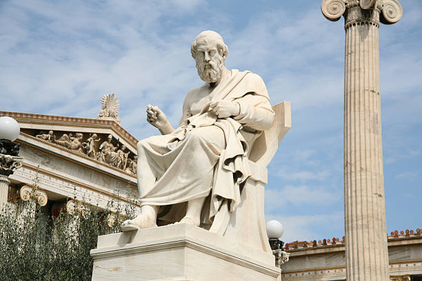 Plato - the philosopher "Plato (c. 429aa347 BC), Greek philosopher. A disciple of Socrates and the teacher of Aristotle, he founded the Academy in Athens. This is his statue, located before the Academy of Athens, Greece." aristotle stock pictures, royalty-free photos & images
