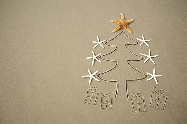 istock Eco-Friendly Christmas Tree Drawn in Sand with Presents 183248409