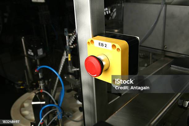 Emergency Button On The Machine Stock Photo - Download Image Now - Cable, Control, Emergency Sign