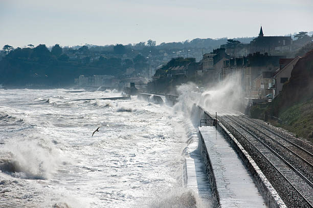 istock Stormy waves braking over train at Dawlish 183248620