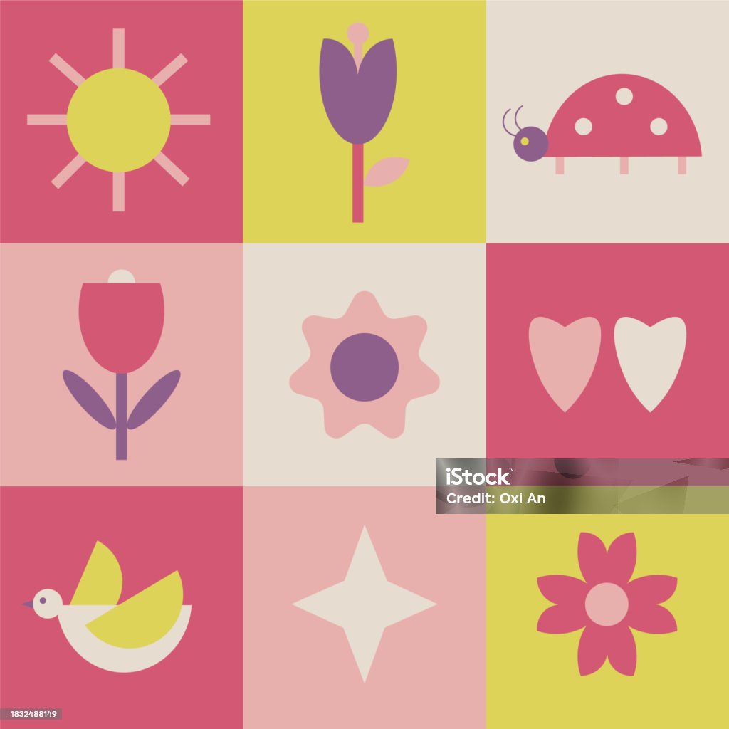 Spring Seamless Pattern Hand Drawn Vector Flat Illustration Repeating ...