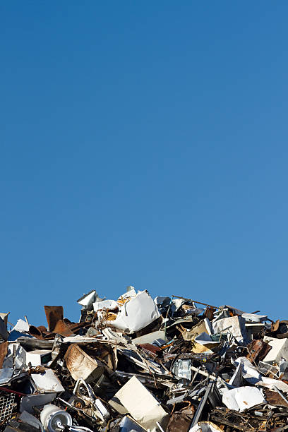 istock Metal Recycling Junkyard, Blue Sky Vertical, Low Horizon 183250401