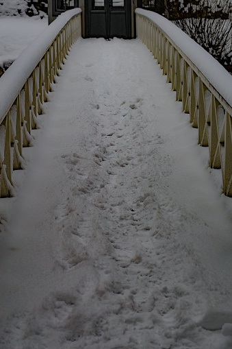 A snow-covered bridge in Ludvika municipality Sweden