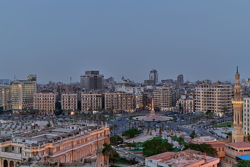 cairo, Egypt – September 26, 2023: An aerial view of the Tahrir Square in Cairo, Egypt.