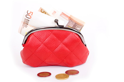 Red purse with money
