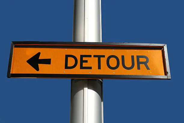 "A streetsign indicating a detour. Found in Sydney, Australia"
