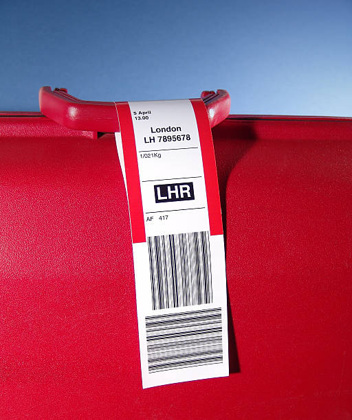 Luggage with a tag explaining that it is bound for London