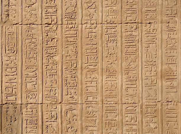 Egyptian hieroglyphs background Egyptian hieroglyphs from Kom Ombo temple in Egypt hieroglyphics photos stock pictures, royalty-free photos & images