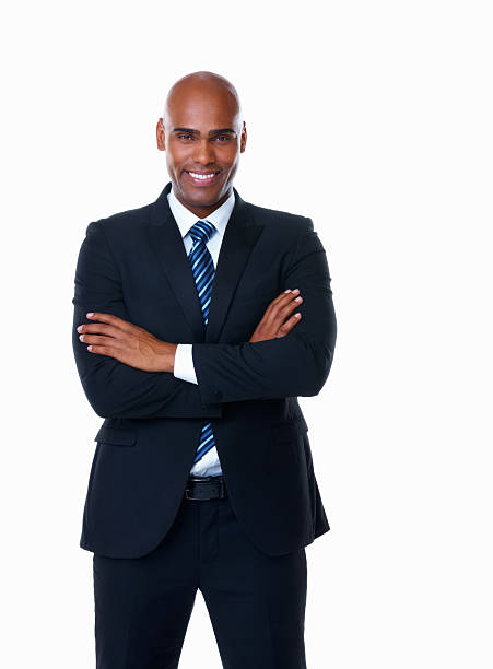 istock An African American business man with hands folded against white 183252983