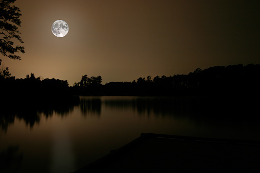 Long exposure of a moonlit lake.
