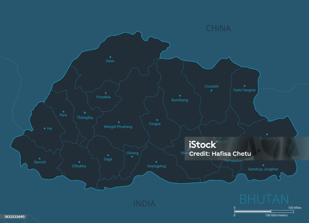Ilustración de Mapa De Bután Mapa Vectorial Muy Detallado De Bután Con
