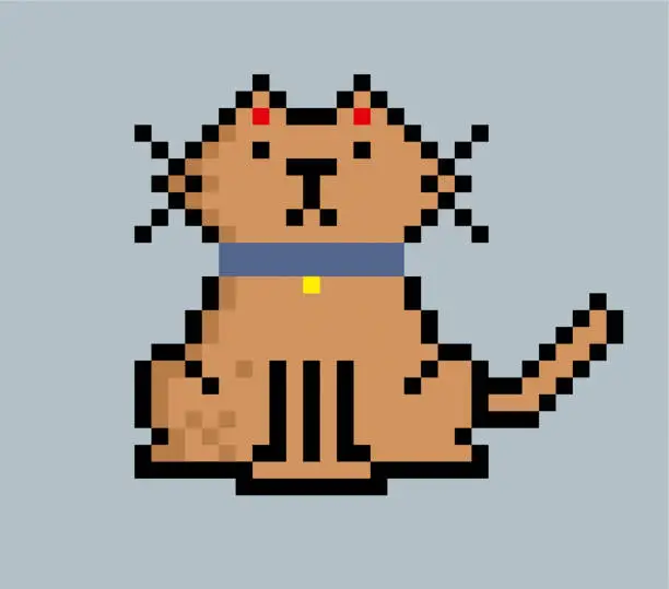 Vector illustration of Cartoon cat pixel style