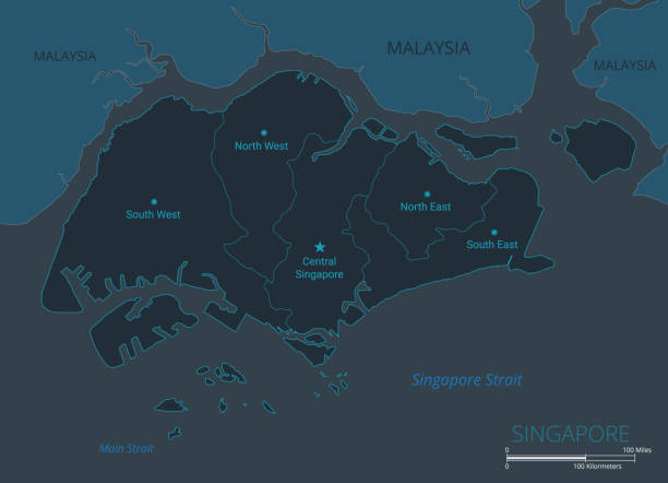 Singapore Map High Detailed Vector Map Of Singapore With Countries Singapore Map High Detailed Vector Map Of Singapore With Countries Capital Cities Names 