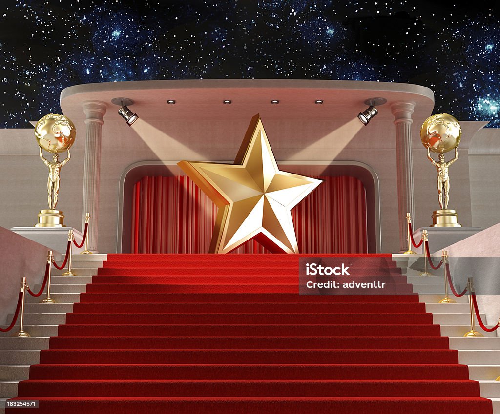 Movie star Big gold star illuminated by spotlights standing on the end of stairs covered with red carpet and velvet ropes.Opacity and bump textures for the world map prepared via tracing image from www.nasa.govLink: http://veimages.gsfc.nasa.gov/7100/world.topo.bathy.200401.3x5400x2700.jpgSimilar images: Red Carpet Event Stock Photo