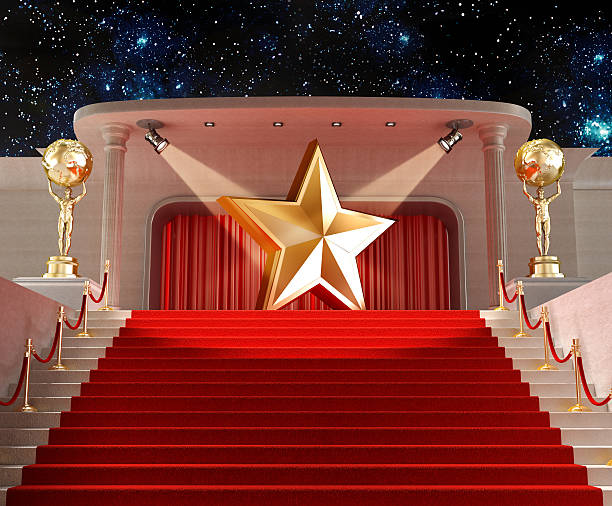 Movie star Big gold star illuminated by spotlights standing on the end of stairs covered with red carpet and velvet ropes.Opacity and bump textures for the world map prepared via tracing image from www.nasa.govLink: http://veimages.gsfc.nasa.gov/7100/world.topo.bathy.200401.3x5400x2700.jpgSimilar images: stage actress stock pictures, royalty-free photos & images